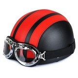 Red Synthetic Leathe Vintage Style Touring Scooter Riding Open Face Half Helmets Goggles Visor